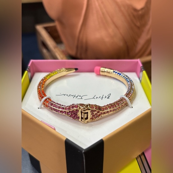 *NEW!* Betsey Johnson Rainbow Crystal Pencil Hinged Bracelet - Picture 7 of 8